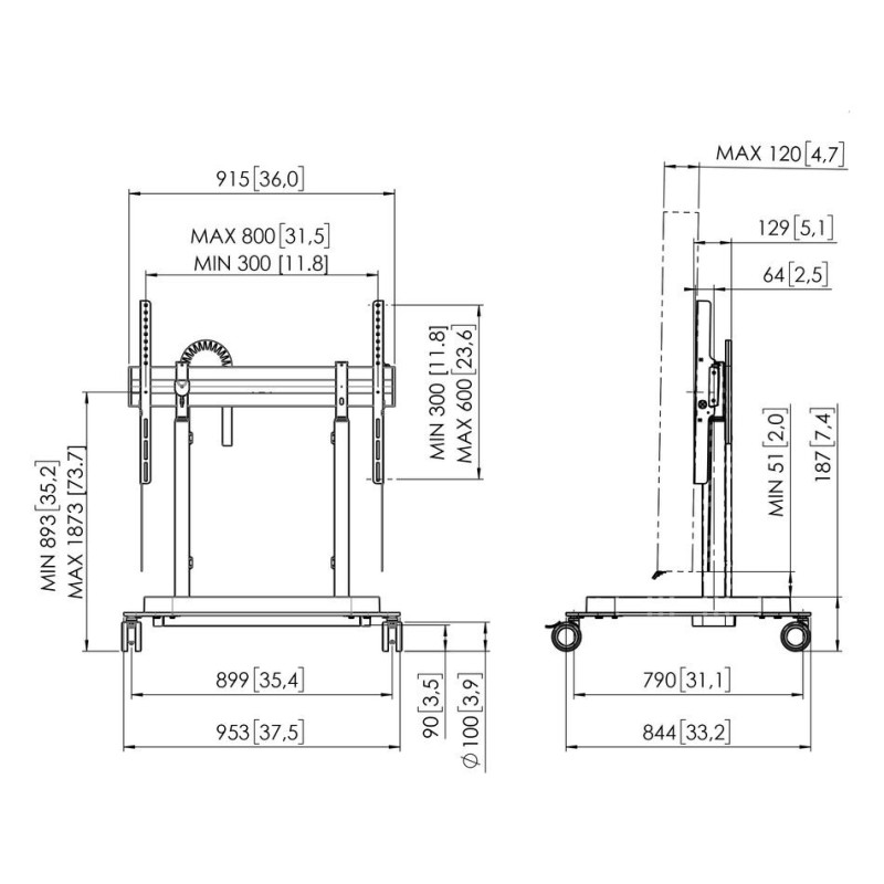 Vogel|s RISE 5305 pojazdný podlahový lift 98", dvojitý, 893-1873 mm, dvojité kolesá