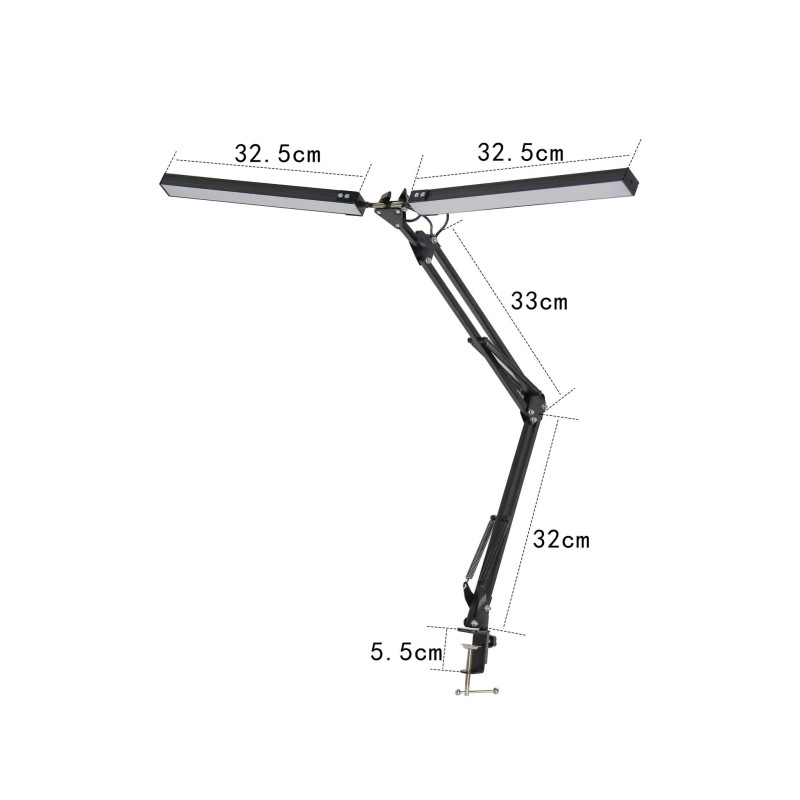 Platinet PDLD20 stolná LED lampa Flexy 20W stmievateľná s klipom, 2 ramená, čierna