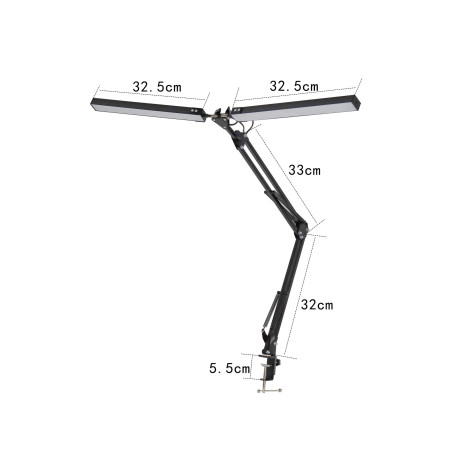 Platinet PDLD20 stolná LED lampa Flexy 20W stmievateľná s klipom, 2 ramená, čierna