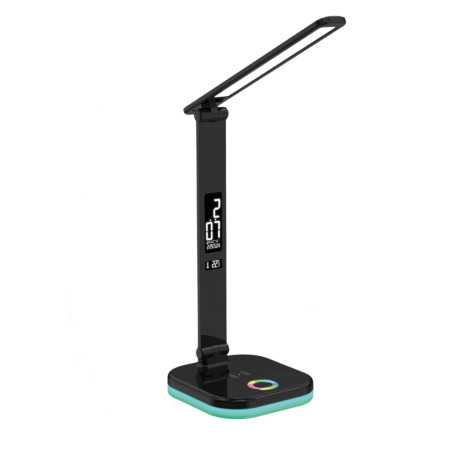 Platinet PDL711RGBB stolná LED lampa stmievateľná, bezdrôtové nabíjanie, hodiny, čierna