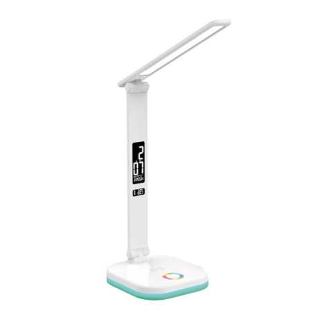 Platinet PDL711RGBW stolná LED lampa stmievateľná, bezdrôtové nabíjanie, hodiny, biela