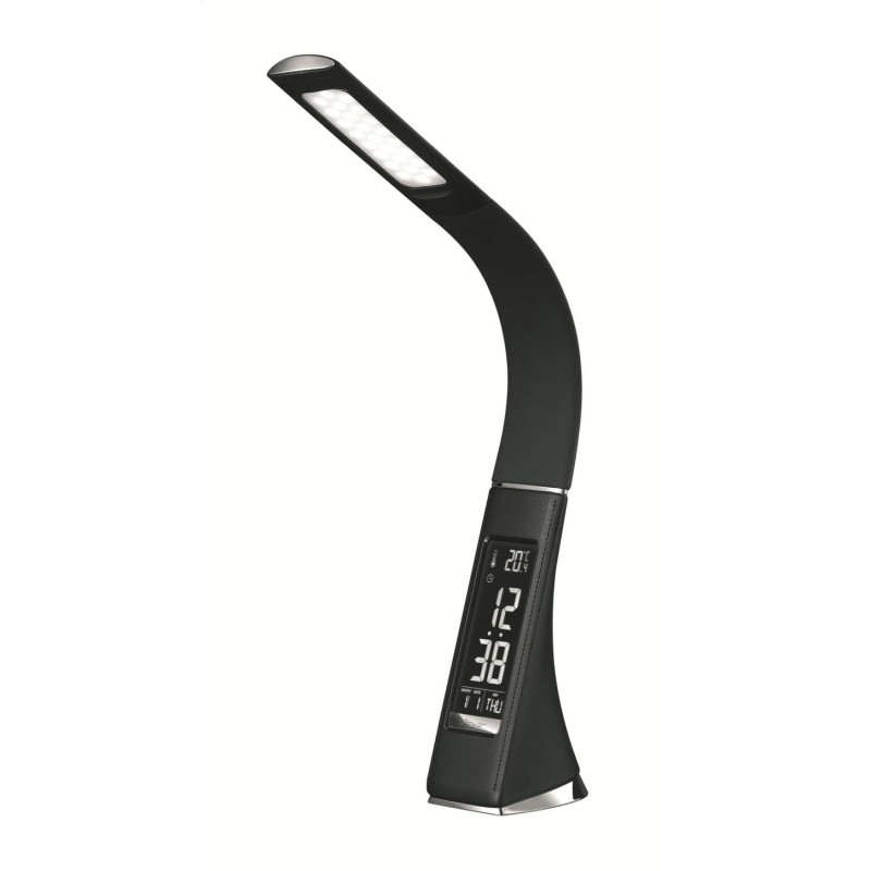 Platinet PDLU3B stolná LED lampa stmievateľná, flexibilné rameno, hodiny, čierna