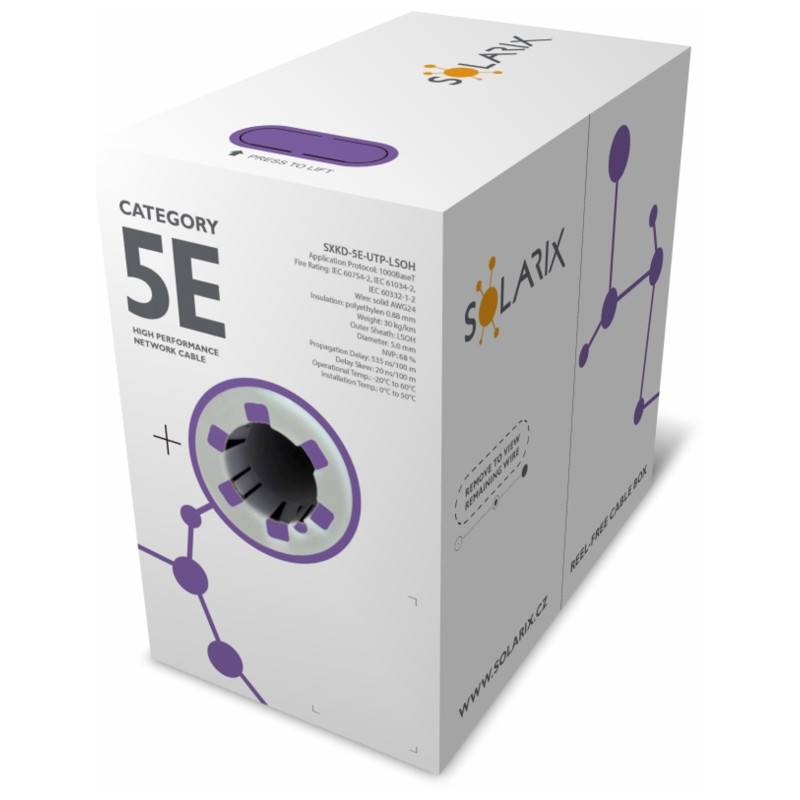 Inštalačný kábel Solarix CAT5E UTP LSOH Dca-s1,d2,a1 305m/box SXKD-5E-UTP-LSOH
