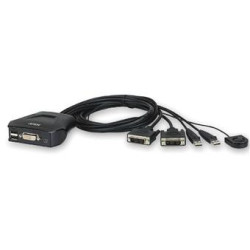Aten 2-port DVI KVM USB mini, integrované káble
