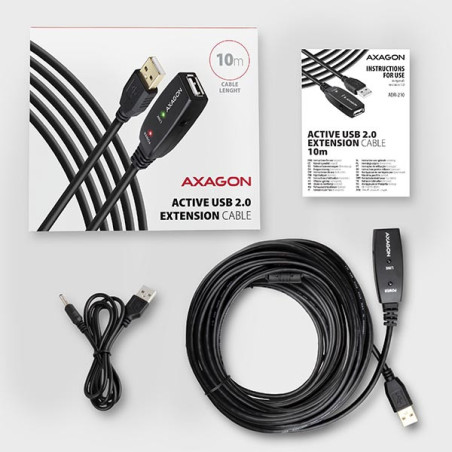 AXAGON ADR-210, USB 2.0 A-M → A-F aktívny predlžovací / repeater kábel, 10m