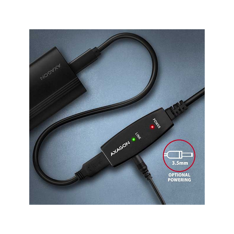 AXAGON ADR-210, USB 2.0 A-M → A-F aktívny predlžovací / repeater kábel, 10m