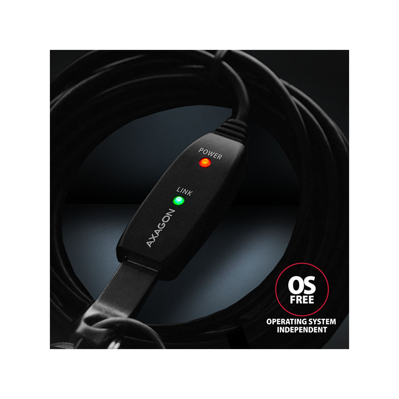 AXAGON ADR-205, USB 2.0 A-M → A-F aktívny predlžovací / repeater kábel, 5m