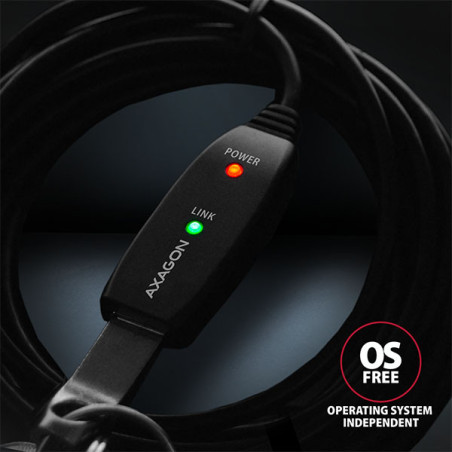 AXAGON ADR-205, USB 2.0 A-M → A-F aktívny predlžovací / repeater kábel, 5m