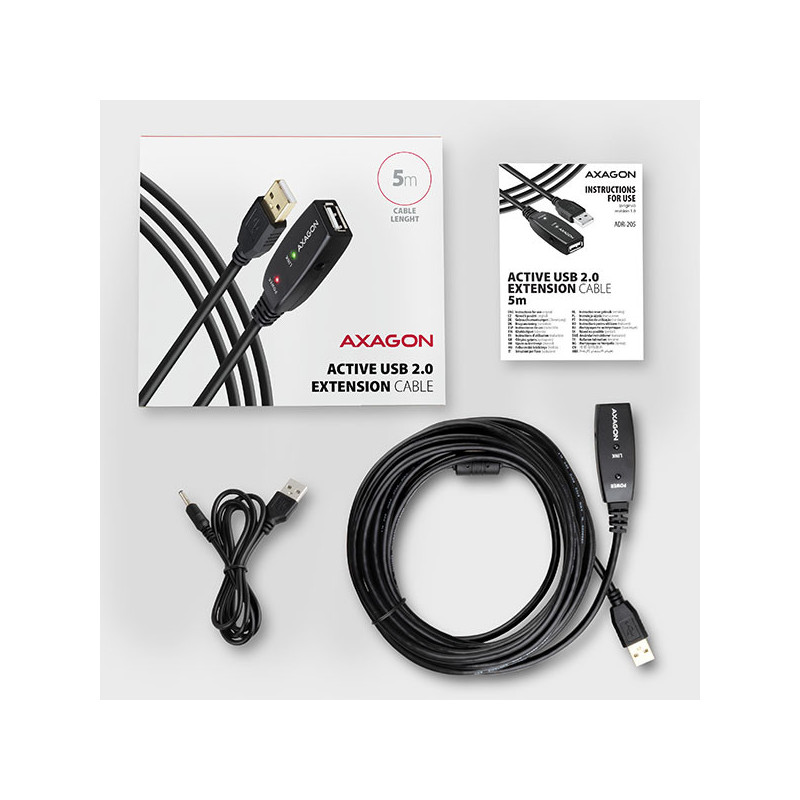 AXAGON ADR-205, USB 2.0 A-M → A-F aktívny predlžovací / repeater kábel, 5m