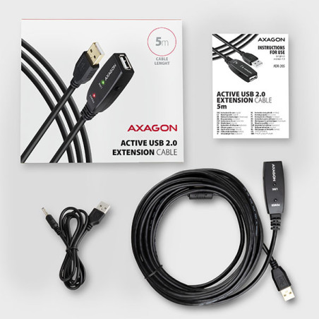 AXAGON ADR-205, USB 2.0 A-M → A-F aktívny predlžovací / repeater kábel, 5m