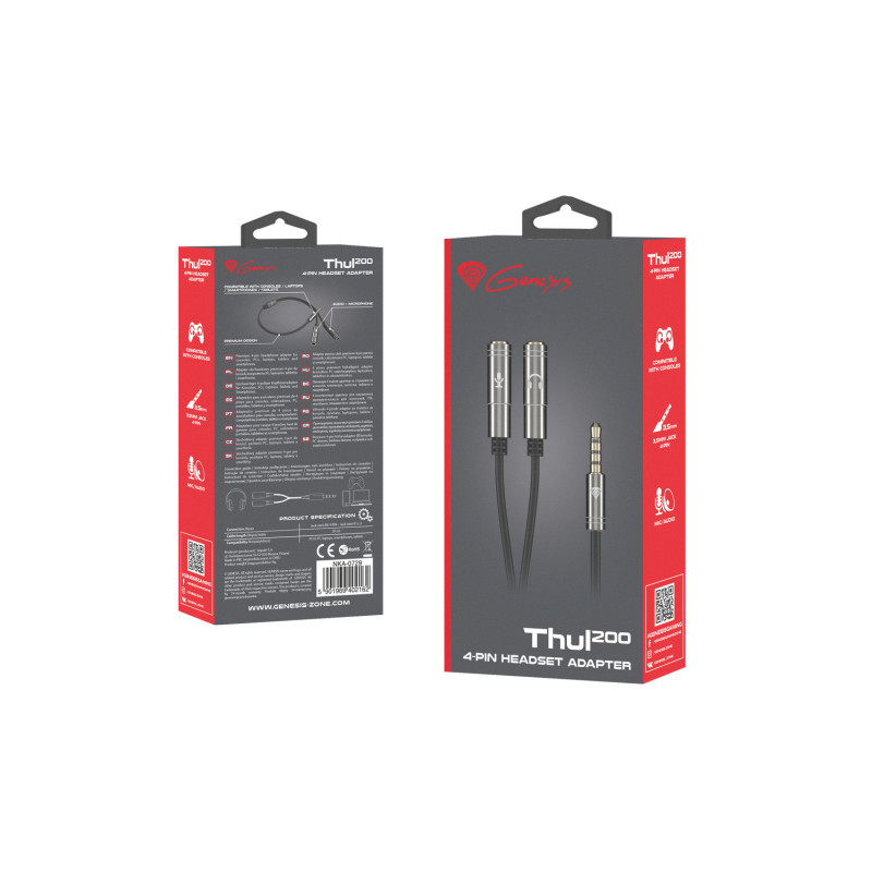 GENESIS THUL 200 - PRÉMIOVÝ 4-PIN ADAPTÉR SLÚCHADIEL PRO PS4/PC/Smartphony