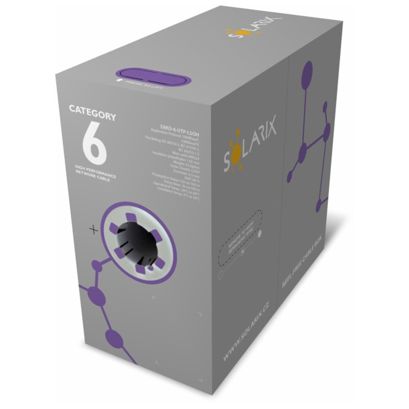 Inštalačný kábel Solarix CAT6 UTP LSOH Dca-s2,d2,a1 305m/box SXKD-6-UTP-LSOH