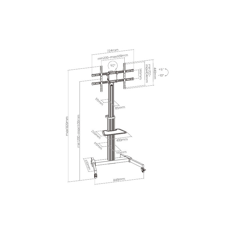 ALU pojazdný stojan Brateck FS44-46TW pre TV 37"-86" 50kg police
