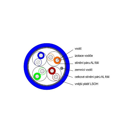 DATACOM F/FTP drôt CAT6A Eca LSOH 100m, modrý