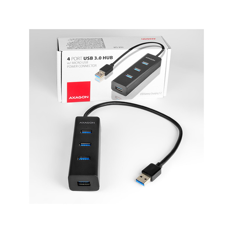 AXAGON HUE-S2B, 4x USB 3.0 CHARGING hub, micro USB napr. konektor, kábel USB-A 30cm