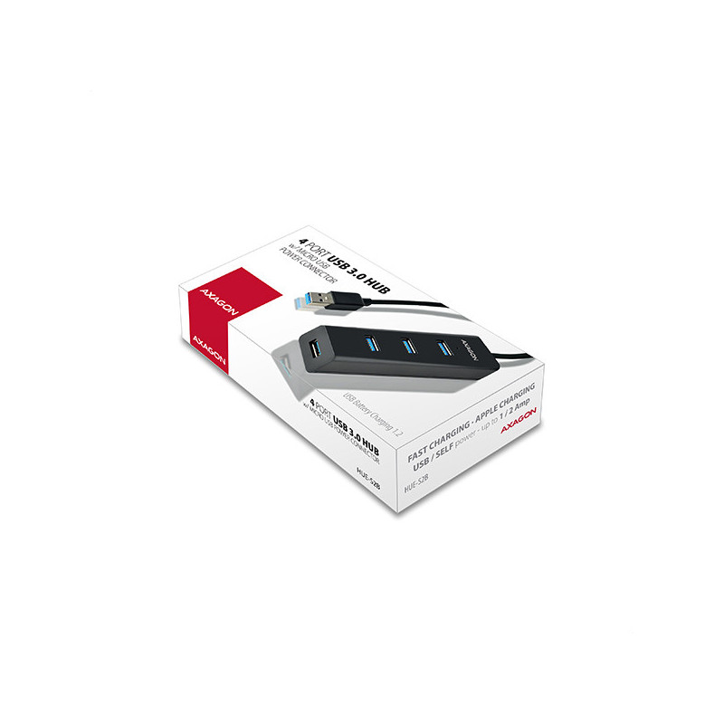 AXAGON HUE-S2B, 4x USB 3.0 CHARGING hub, micro USB napr. konektor, kábel USB-A 30cm