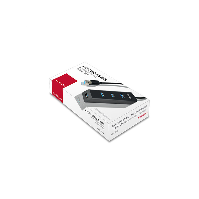 AXAGON HUE-S2BL, 4x USB 3.0 CHARGING hub, micro USB napr. konektor, kábel USB-A 1.2m