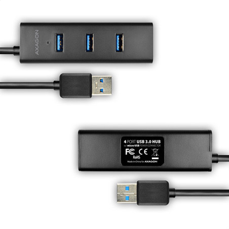 AXAGON HUE-S2BL, 4x USB 3.0 CHARGING hub, micro USB napr. konektor, kábel USB-A 1.2m