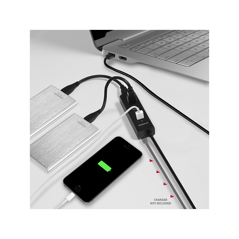 AXAGON HUE-S2BL, 4x USB 3.0 CHARGING hub, micro USB napr. konektor, kábel USB-A 1.2m