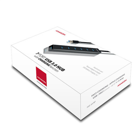 AXAGON HUE-SA7BP, 7x USB 3.0 ALU CHARGING hub, vr. AC adaptéra, kábel USB-A 40cm