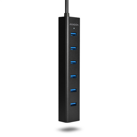 AXAGON HUE-SA7BP, 7x USB 3.0 ALU CHARGING hub, vr. AC adaptéra, kábel USB-A 40cm
