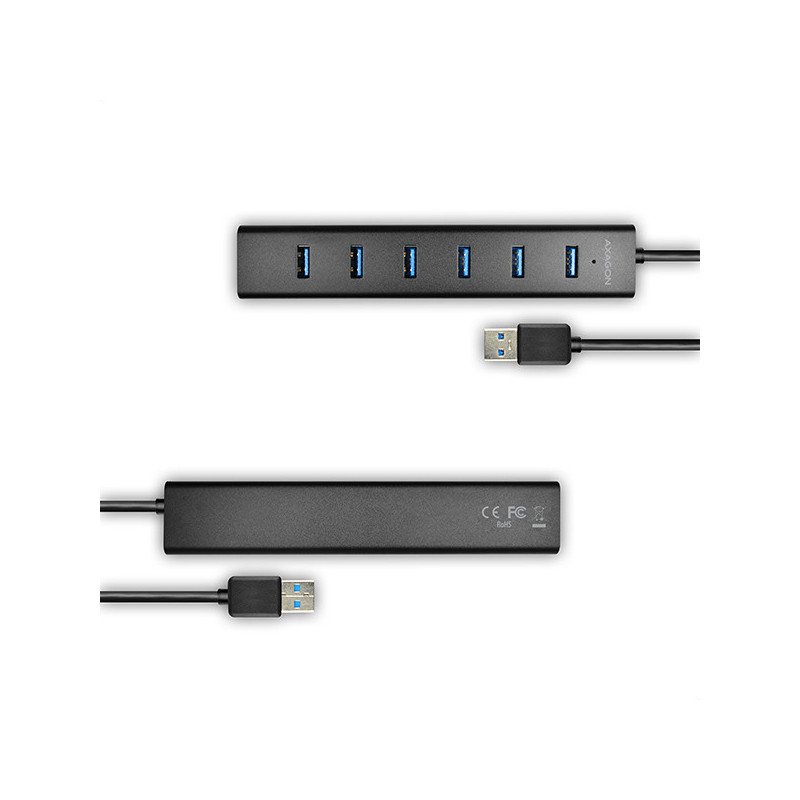 AXAGON HUE-SA7BP, 7x USB 3.0 ALU CHARGING hub, vr. AC adaptéra, kábel USB-A 40cm