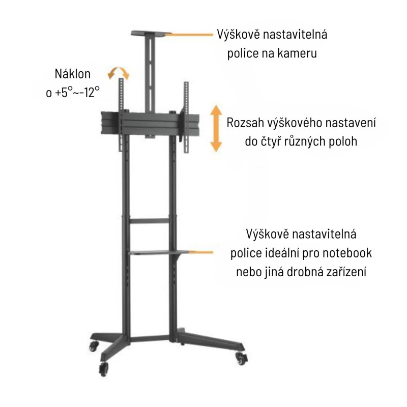 Pojazdný stojan Brateck T1040T pre TV 37"-70" 50kg 2 police