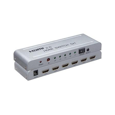 PremiumCord 4Kx2K@60Hz HDMI switch 5:1 kovový s diaľkovým ovládačom a napájacím adaptérom
