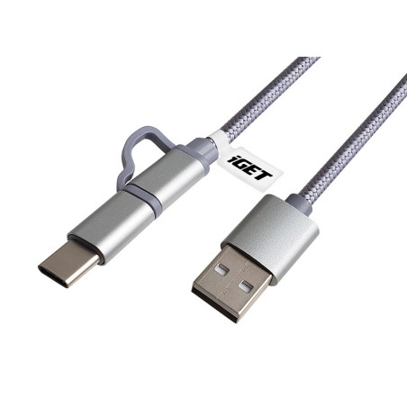 iGET G2V1 - USB kábel Micro USB/USB - C dlhý pre všetky mobilné telefóny, vrátane odolných