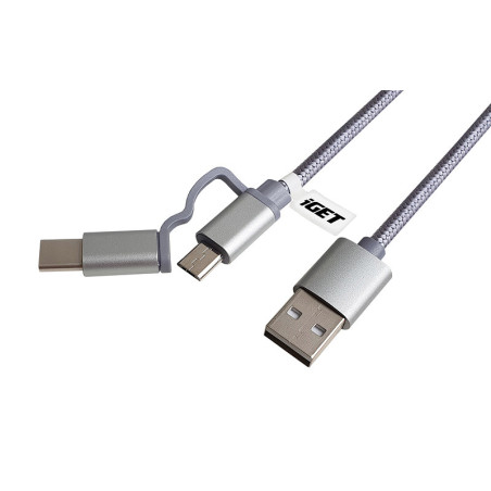 iGET G2V1 - USB kábel Micro USB/USB - C dlhý pre všetky mobilné telefóny, vrátane odolných