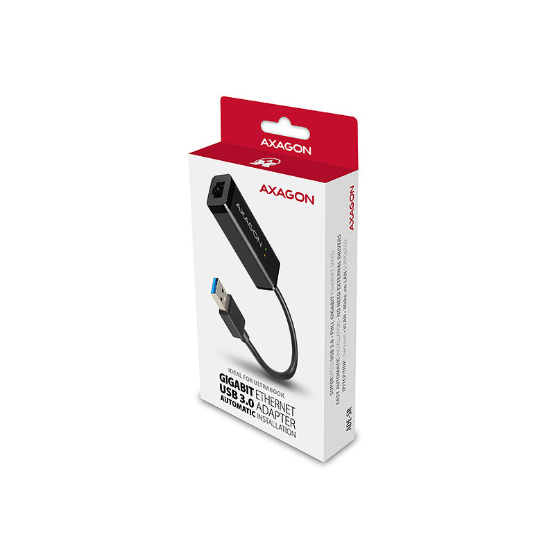 AXAGON ADE-SR, USB-A 3.2 Gen 1 - Gigabit Ethernet sieťová karta, auto inštal, čierna