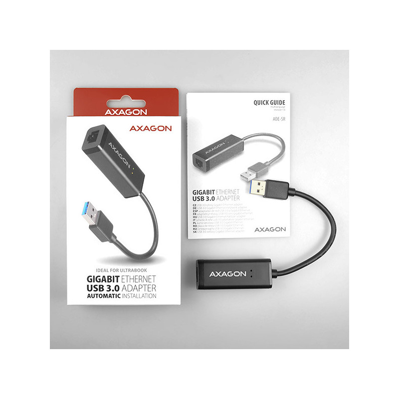 AXAGON ADE-SR, USB-A 3.2 Gen 1 - Gigabit Ethernet sieťová karta, auto inštal, čierna