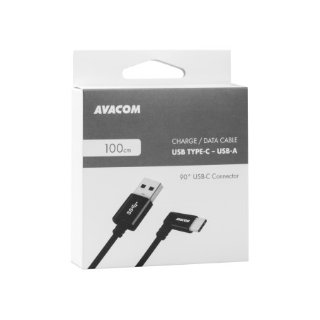AVACOM dátový a nabíjací kábel USB - USB Type-C, 100cm, konektor v uhle 90 °, čierny