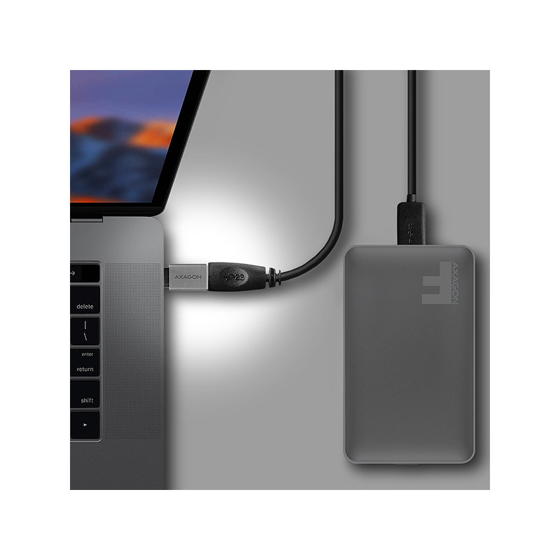 AXAGON RUCM-AFA, redukcia USB-C (M) → USB-A (F), USB 3.2 Gen 2, 3A, ALU