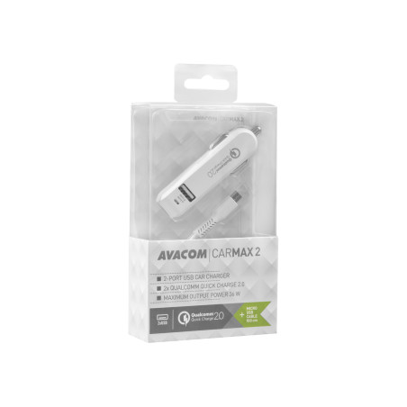 AVACOM CarMAX 2 nabíjačka do auta 2x Qualcomm Quick Charge 2.0, biela farba (micro USB kábel)