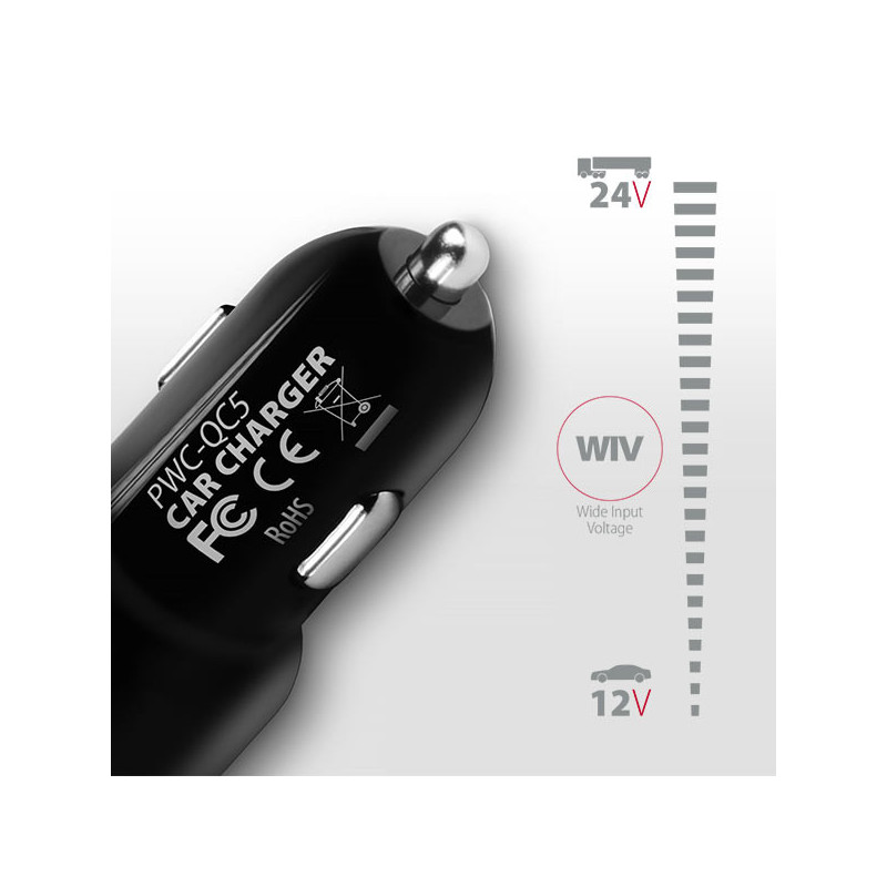 AXAGON PWC-QC5, QUICK a SMART nabíjačka do auta, 2x port QC3.0/AFC/FCP + 5V-2.6A, 31.5W