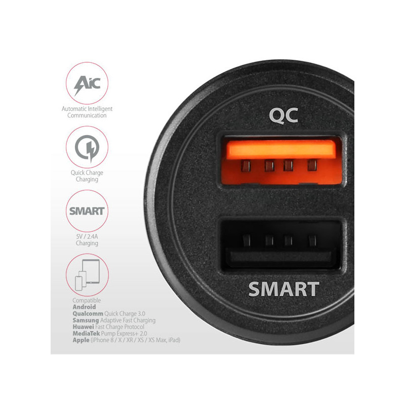 AXAGON PWC-QC5, QUICK a SMART nabíjačka do auta, 2x port QC3.0/AFC/FCP + 5V-2.6A, 31.5W