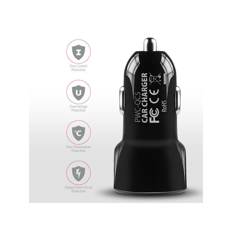 AXAGON PWC-QC5, QUICK a SMART nabíjačka do auta, 2x port QC3.0/AFC/FCP + 5V-2.6A, 31.5W