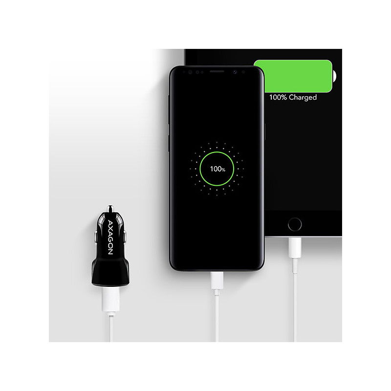 AXAGON PWC-QC5, QUICK a SMART nabíjačka do auta, 2x port QC3.0/AFC/FCP + 5V-2.6A, 31.5W