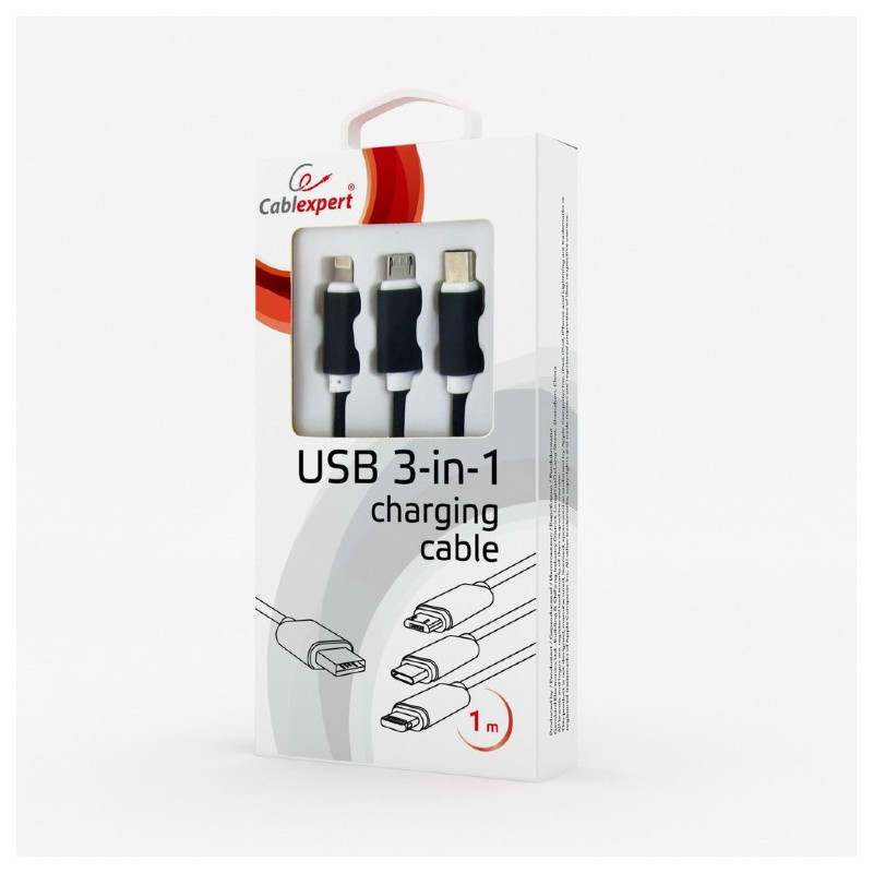 GEMBIRD USB 3-in-1 káblový kábel, čierny, 1 m