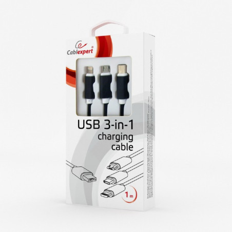GEMBIRD USB 3-in-1 káblový kábel, čierny, 1 m