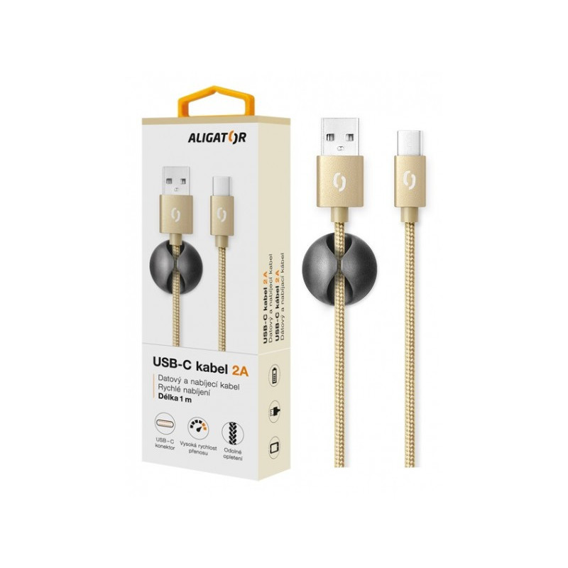 ALIGATOR PREMIUM Dátový kábel 2A, USB-C zlatý