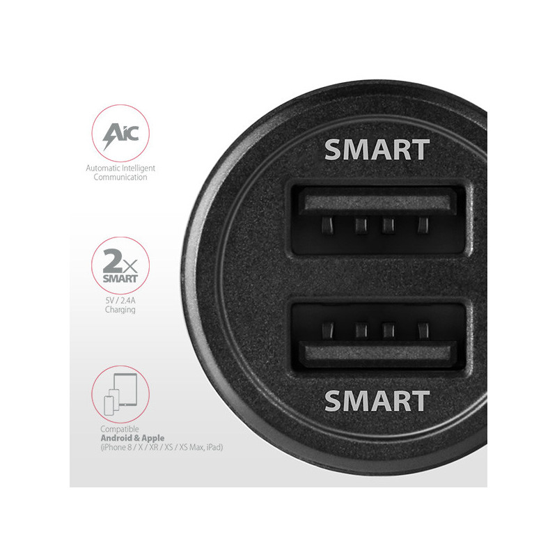 AXAGON PWC-5V5, SMART nabíjačka do auta, 2x port 5V-2.4A + 2.4A, 24W