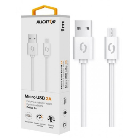 ALIGATOR Dátový kábel 2A, Micro USB biely