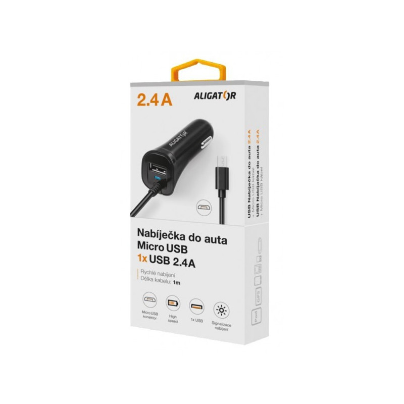 Aligátor nab. do auta 2xUSB výstupom 2,4A, čierna