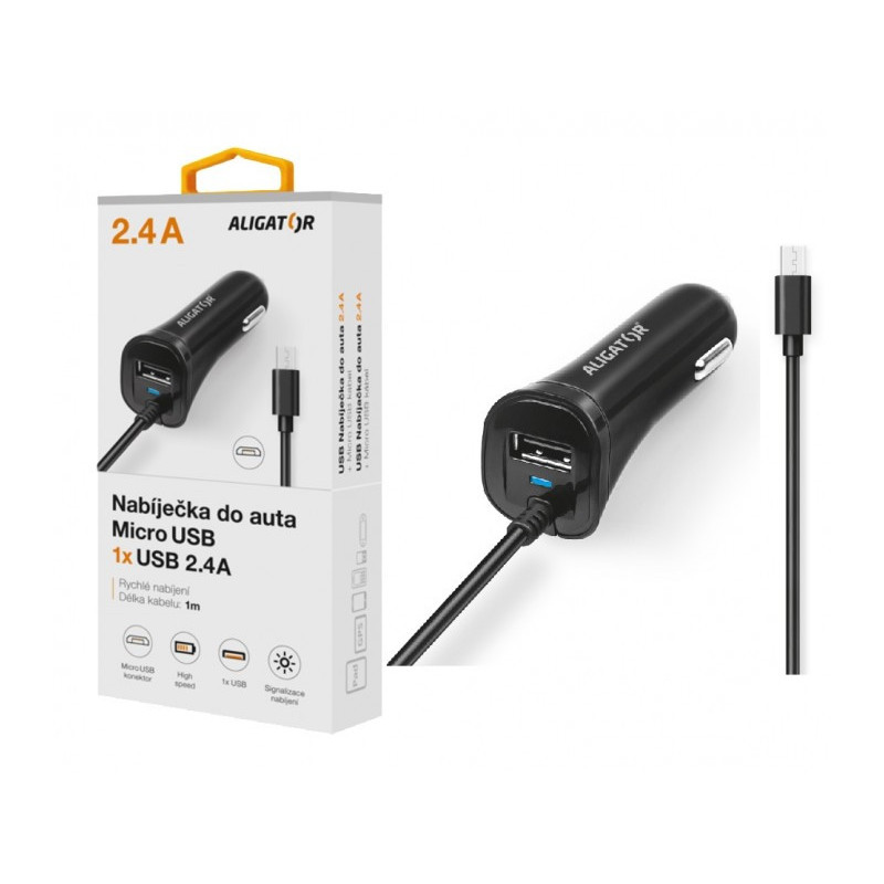 Aligátor nab. do auta 2xUSB výstupom 2,4A, čierna