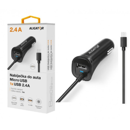 Aligátor nab. do auta 2xUSB výstupom 2,4A, čierna