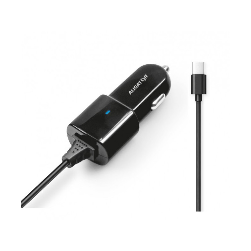 Aligátor nab. do auta USB-C s USB TCH 2,4A čierna