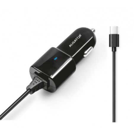 Aligátor nab. do auta USB-C s USB TCH 2,4A čierna