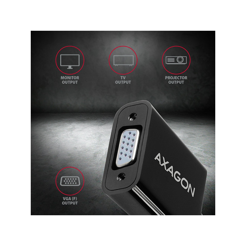 AXAGON RVD-VGN, DisplayPort → VGA redukcia / adaptér, FullHD, 1920*1200